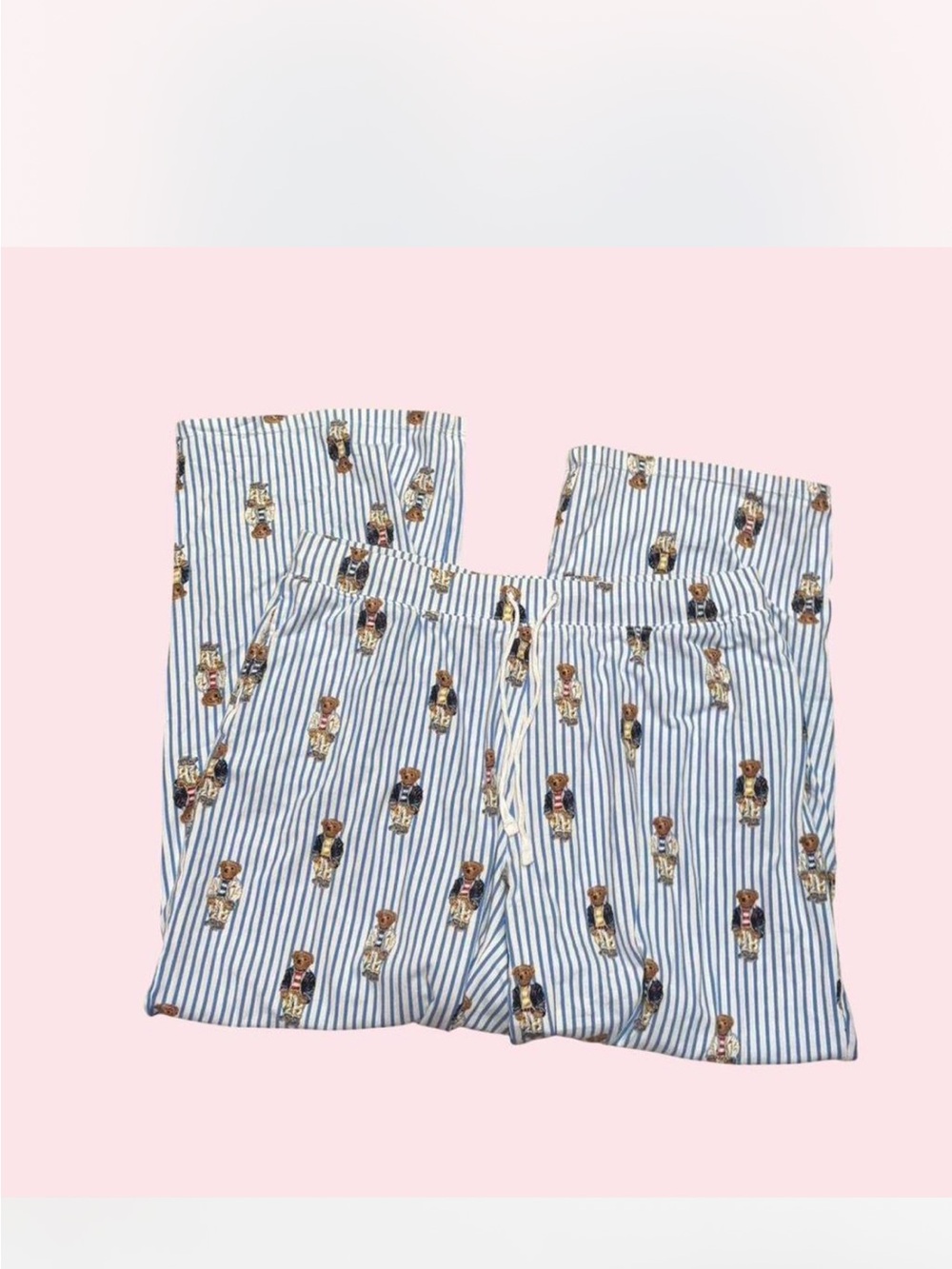 Women’s Polo by Ralph Lauren Navy & White Striped Teddy Bear Pajama Bottoms